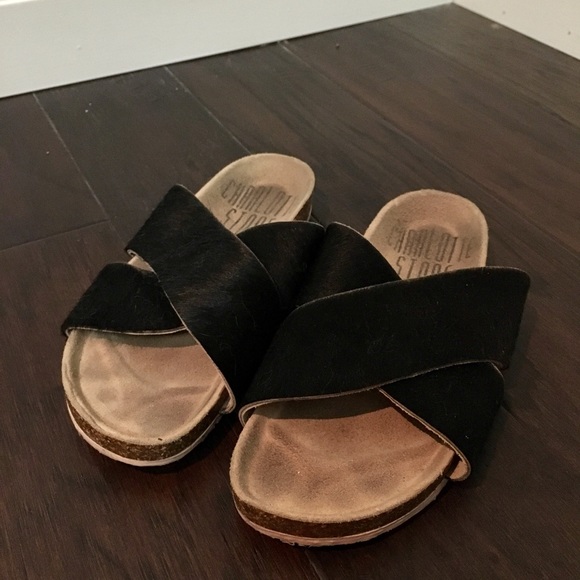 ❤️Charlotte Stone Black Pony Hair Sandal Slides - Picture 5 of 5